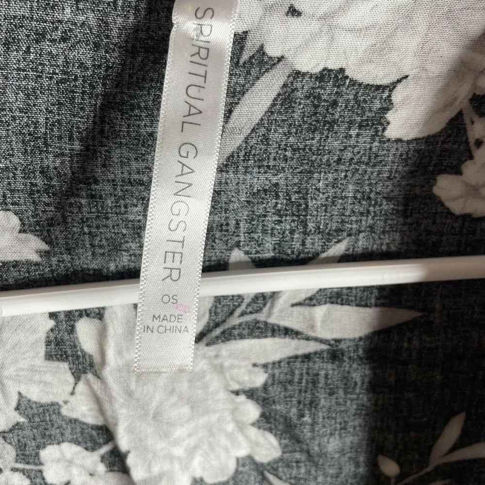 Spiritual Gangster Maya Black White Kimono Duster Belt Open Front Long One Size - Picture 3 of 4